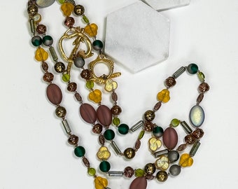 Hand-knotted Czech glass necklace - Spring - Green - Gold