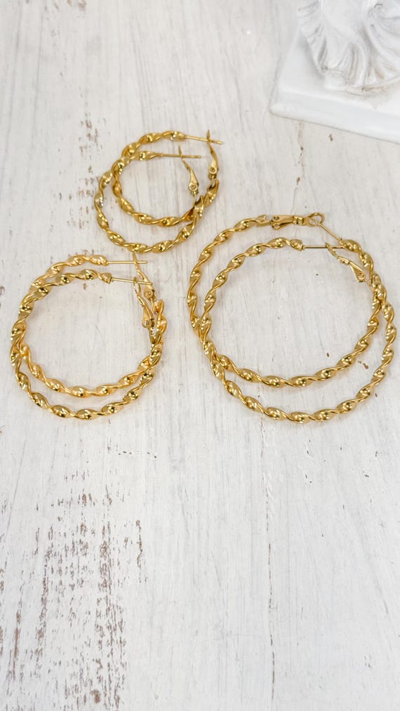 18k gold PVD twisted hoop - hoop earrings - dainty jewelry