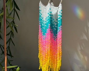 Ocean sunrise seed bead fringe earrings - fringe earrings - silver - multicolor - boho - summer earrings