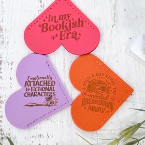 Funny Bookish Heart Corner Bookmark - Laser Engraved Faux Leather - Gift for Book Lovers, Readers, Book Club - Choose Your Quote
