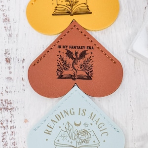 Fantasy Dragon Bookmark - Reading Is Magic - Heart Corner Bookmark - Faux Leather Laser Engraved - Gift for Fantasy Book Lovers
