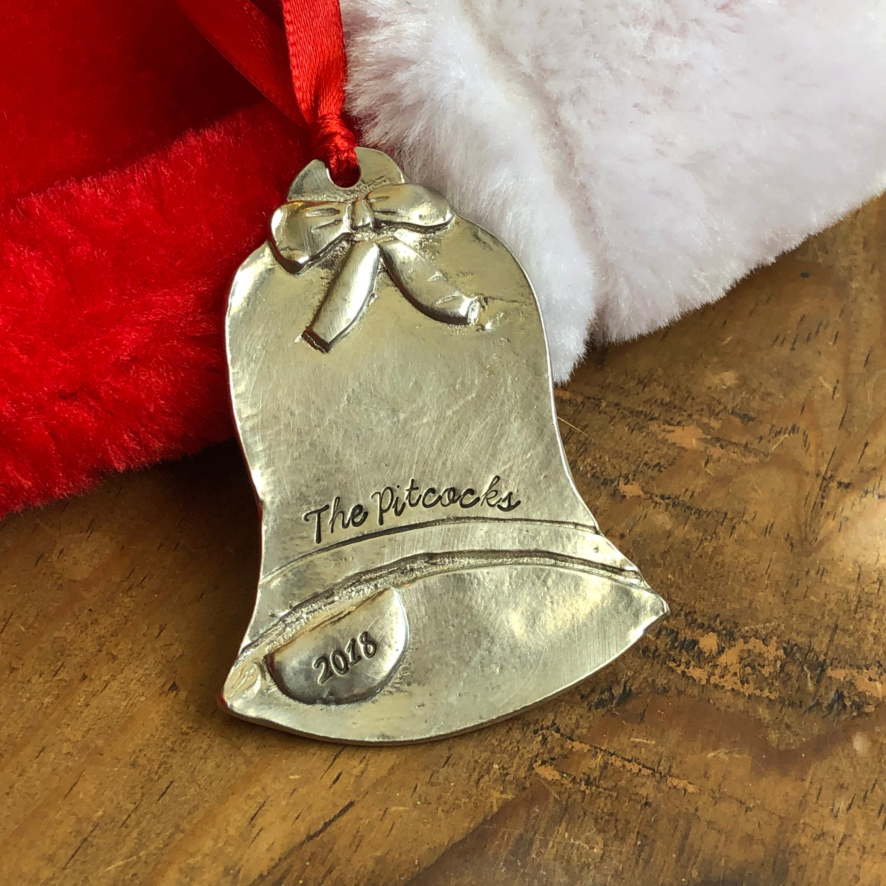 Hand stamped pewter Christmas ornament Personalized bell Etsy