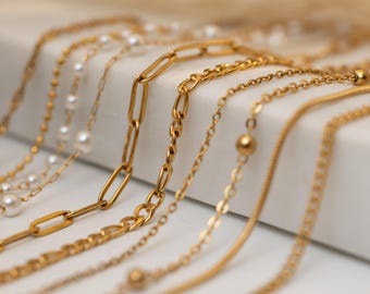 Waterproof-18K Gold Filled Chain Necklace • Tarnish Resistant Necklaces • Gold Chains Layering Necklaces