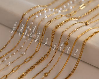 Collana a catena riempita in oro 18 carati, catena di perle, catena a maglie, catena intrecciata, catena delicata, catena a graffetta, regalo per lei, regali per la festa della mamma