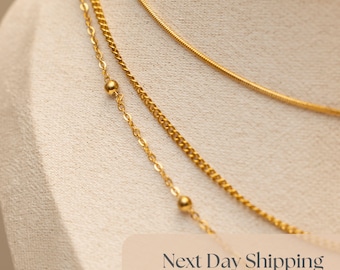 Waterproof-18K Gold Filled Chain Necklace • Tarnish Resistant Adjustable Unisex Necklaces