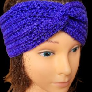 Royal Purple Headband crochet ribbed, size large