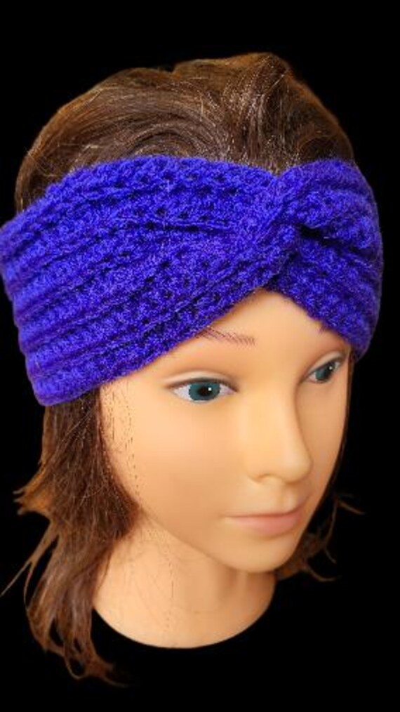 Royal Purple Headband Crochet Ribbed, Size Large Canada