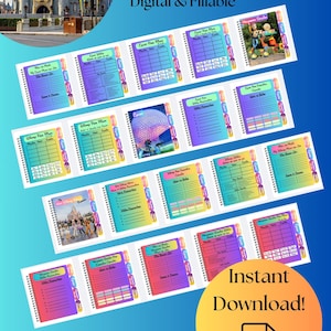 Disney World Digital Planner - 28 Fillable & Hyperlinked Pages Includes All Dining and rides for all 4 Parks- Instant PDF Download or Print