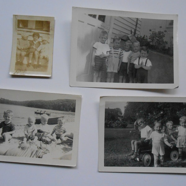vintage black & white snapshot photographs of children kids group gang