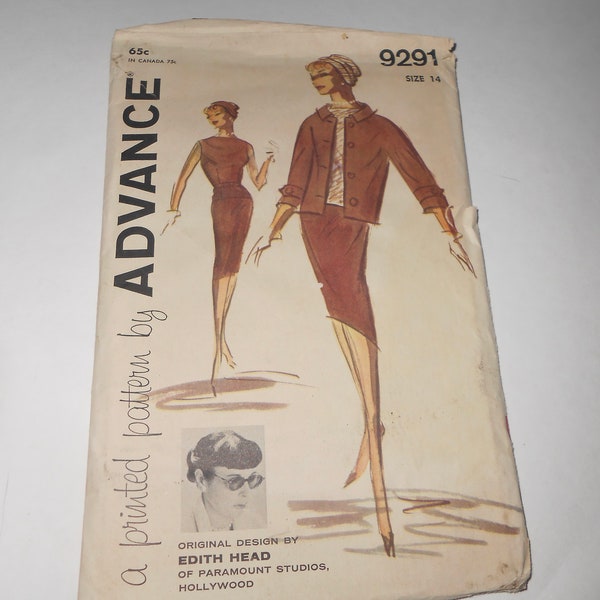 vintage Advance 9201 size 14  Edith Head pattern suit blouse and turban hat