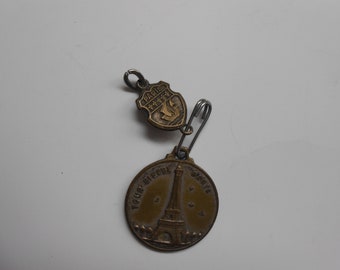 2 vintage brass color Paris France charms Eiffel Tower Notre Dame Ship...A