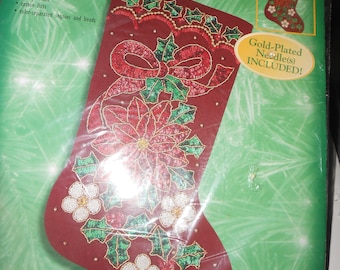 Bucilla Christmas Stocking kit    red felt and glitz embroidery