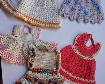 vintage crochet doll dress doily potholder lot collection....K