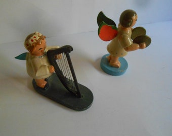 2 vintage Erzgebirge wood angel figurines from Germany