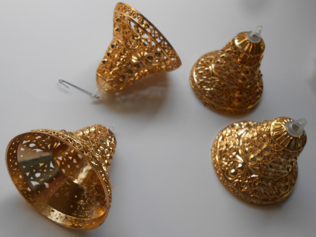 4 Vintage Bradford Plastic Filigree Gold Bells for Crafting or Etsy