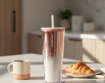 Starbucks-beker roze-roségouden spiegelombre 24 oz met dekselrietje