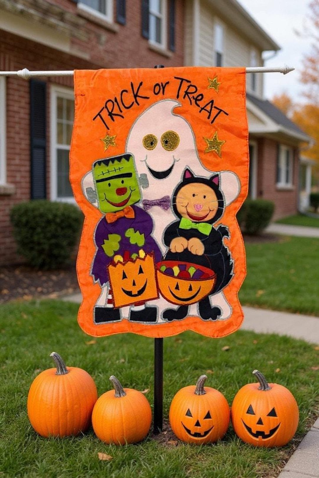 Premier Kites Halloween Garden Flag Ghost Frankenstein Black Cat Design