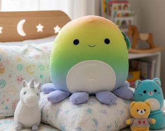 NWT Squishmallows Elodie Rainbow Octopus Plush Multicolor 16in
