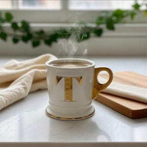 Anthropologie Gold Monogram Mug Letter T Antique-Inspired image 1
