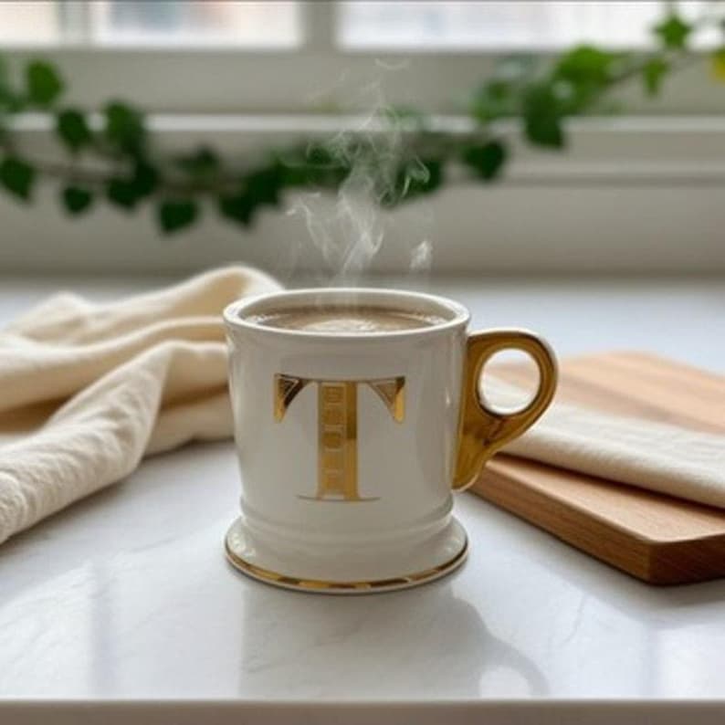 Anthropologie Gold Monogram Mug Letter T Antique-Inspired image 1