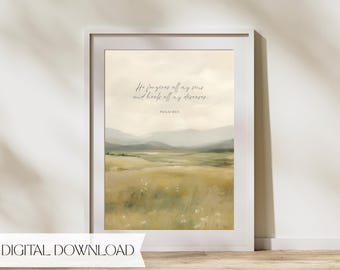 Scripture Art Print Digital Download Printable Wall Decor Healing Psalm 103:3 Vintage Christian Abstract Landscape Mountain Floral Painting