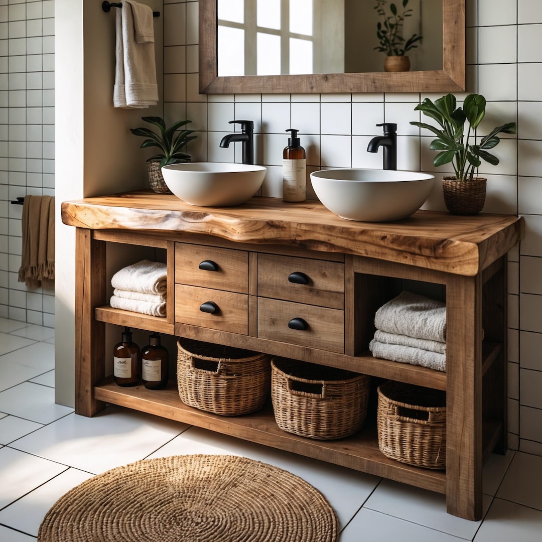 Rustic Live Edge Bathroom Vanity | Solid Wood Double Sink Vanity With ...