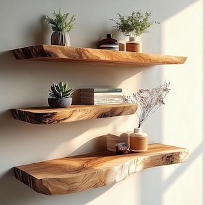 Handmade Live Edge Floating Shelf: Rustic Solid Wood Wall Decor
