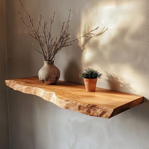 Rustic Live Edge Floating Shelf: Natural Hardwood Wall Decor
