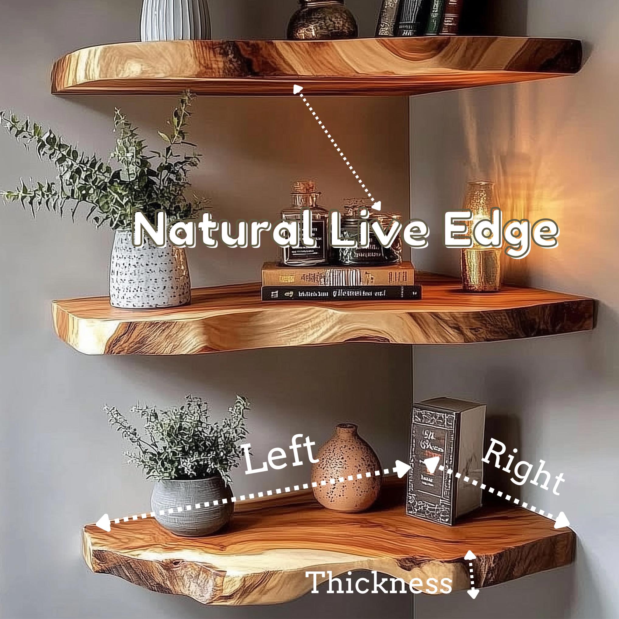 Live Edge Corner Shelf: Rustic Wood Floating Wall Decor - Etsy