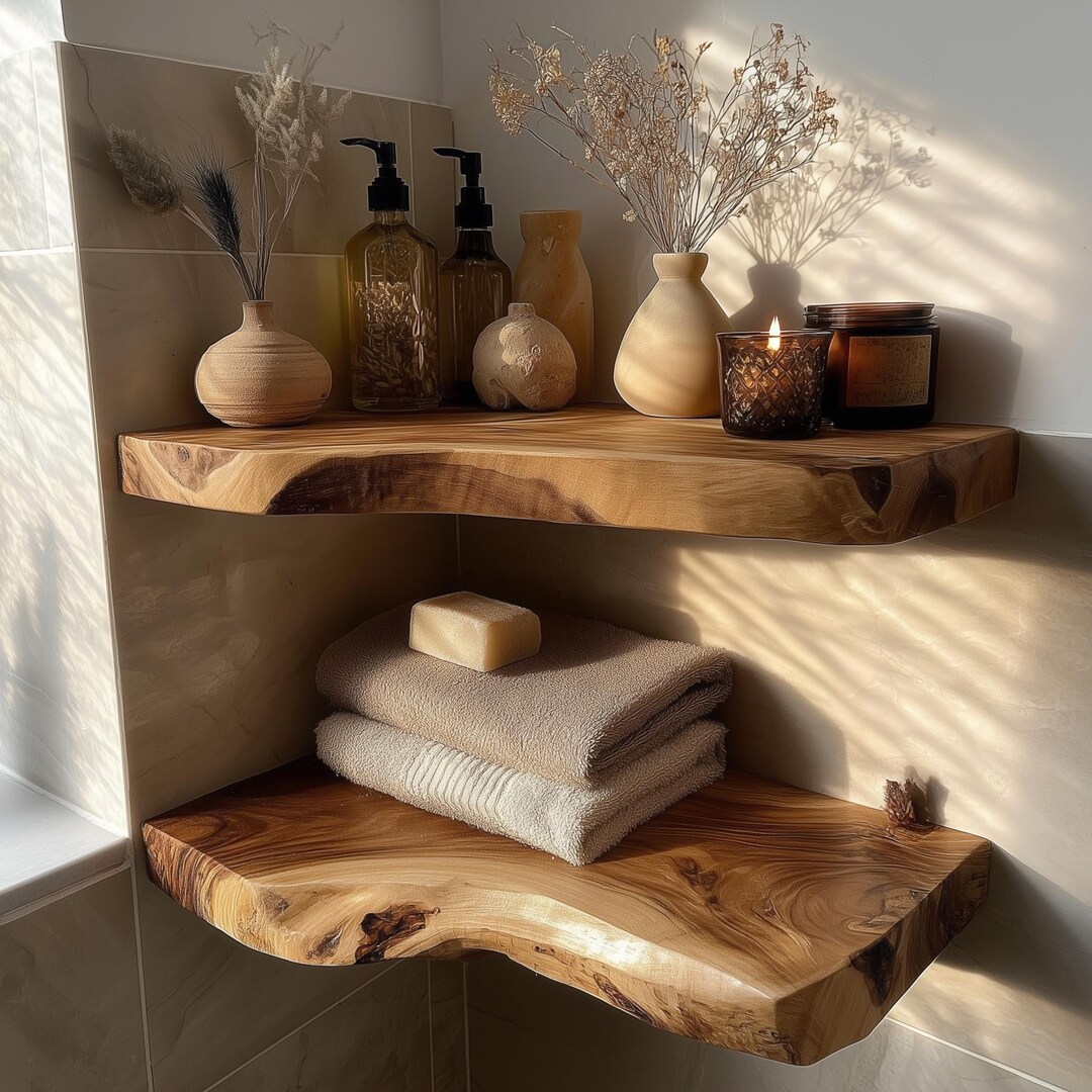 Live Edge Corner Shelf: Rustic Wood Floating Wall Decor - Etsy Australia