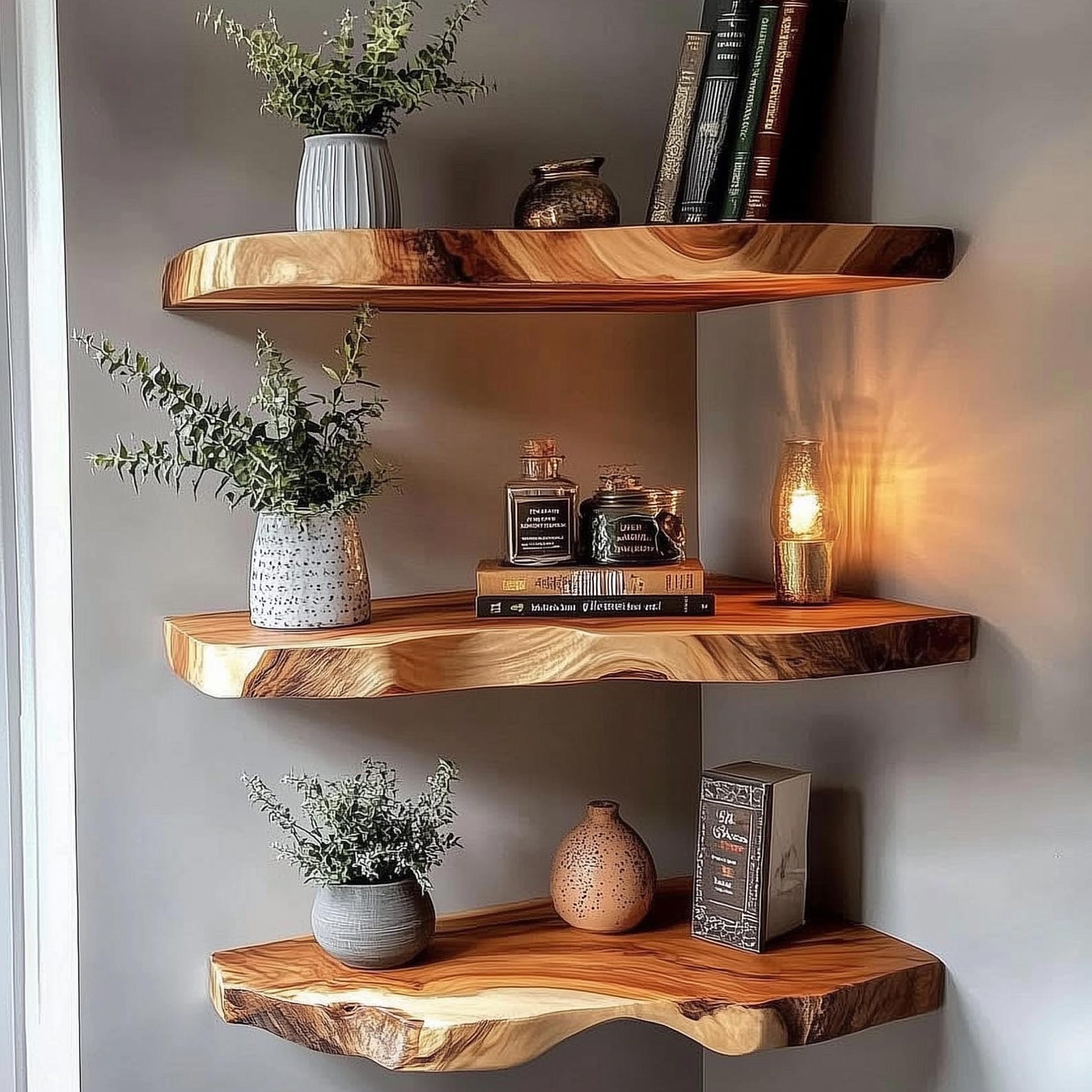 Live Edge Corner Shelf: Rustic Wood Floating Wall Decor - Etsy