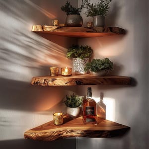 Live Edge Corner Shelf: Rustic Solid Wood Floating Shelves