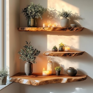 Live Edge Floating Shelf: Solid Hardwood Rustic Wall Decor