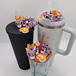 3D Printed Sugar Cookie Dragon Straw Topper | Halloween Colors Cup Accessory | Cute Spooky Straw Buddy or Fidget Toy