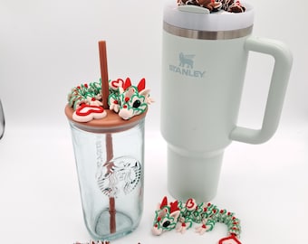 3D Printed Sugar Cookie or Gingerbread Dragon Straw Topper | Christmas Colors Cup Accessory | Cute Festive Straw Buddy - Fidget Toy
