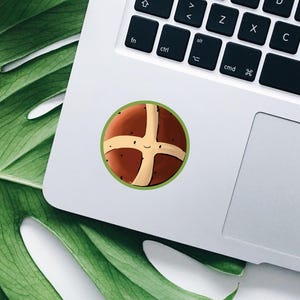 Adesivo cristiano con panino a croce / Adesivo in vinile pasquale con faccina felice / Adesivo di fede per Bibbia, laptop, diario / Spedizione gratuita nel Regno Unito