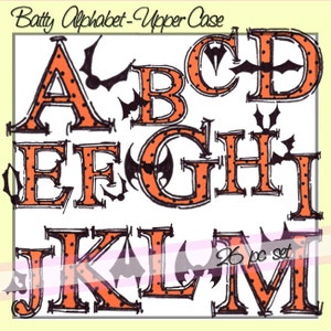 Batty Alphabet Upper Case - Uso comercial personal y limitado, ideal para el registro diario, pegatinas, invitaciones y otras vacaciones