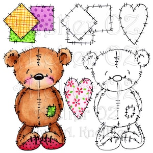 Así que Bashful Raggedy oso sello digital y pintado a mano versión set - coloración personal y comercial, diario, pegatinas, Scrapbooking