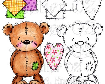 So Bashful Raggedy Bear Digital Stamp and Hand Painted Version Set - Personal and Commercial Coloring, Journaling, Stickers, Scrapbooking