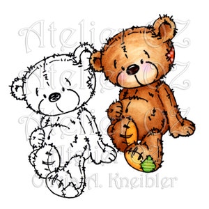 Tampon numérique Remember When Raggedy Bear et version peinte à la main - Particuliers et commerciaux