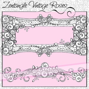 WYPRZEDAŻ! Zentangle Vintage Roses Digital Stamp Set - do użytku osobistego i ograniczonego użytku komercyjnego
