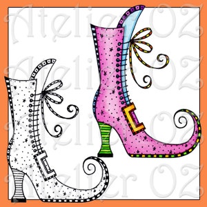 Witch Zentangle Boot Digital Stamp et clip Art correspondant - Utilisation commerciale personnelle et limitée