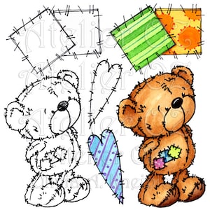 Meditación Raggedy Oso Sello Digital y Conjunto de Versiones Pintadas a Mano - Personal y Comercial - Ideal para Artesanía, Tarjetas, Diario, Colorear