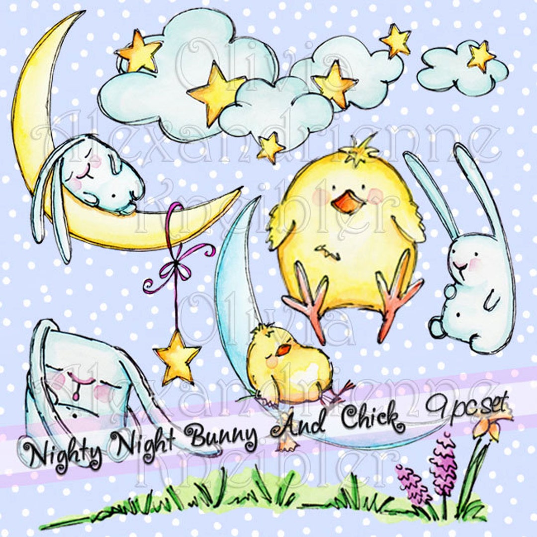 Nighty Night Bunny and Chick Downloadable Clip Art Personal Etsy
