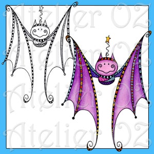Zentangle Halloween Bat Cyfrowy znaczek i pasujące Clip Art - Osobiste i Ograniczone Użytkowanie Komercyjne