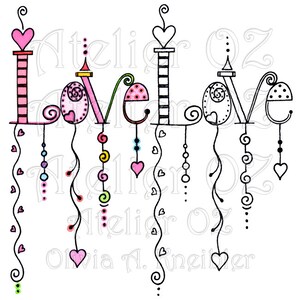 Love Dangles Digital Stamp & Painted Image Personal and Limited Commercial Use