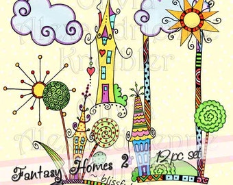 Fantasy Homes 2 Downloadable Clip Art - Personal and Limited Commercial Use - Great for Journaling, Stickers, Cards, Scrapbooks, Crafts