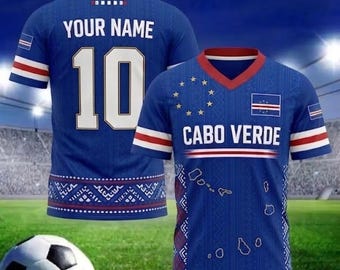 Cabo Verde Soccer Jersey Custom Name Number, Personalized Cape Verde Football Shirt, Cabo Verde Map Jersey, Gift for Cabo Verde Soccer Fan