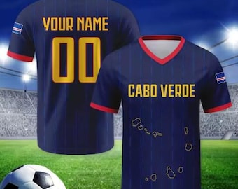 Cabo Verde Style Soccer Jersey, Navy Blue Football Shirt with Custom Name, Personalized Cape Verde Fan Top, Gift for Soccer Lover.