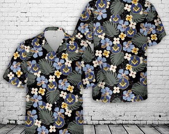 Fraternal Symbol Hawaiian Shirt, Light Blue Tropical Aloha Shirt, Geometric Pattern Button Up, Brotherhood Inspired Shirt